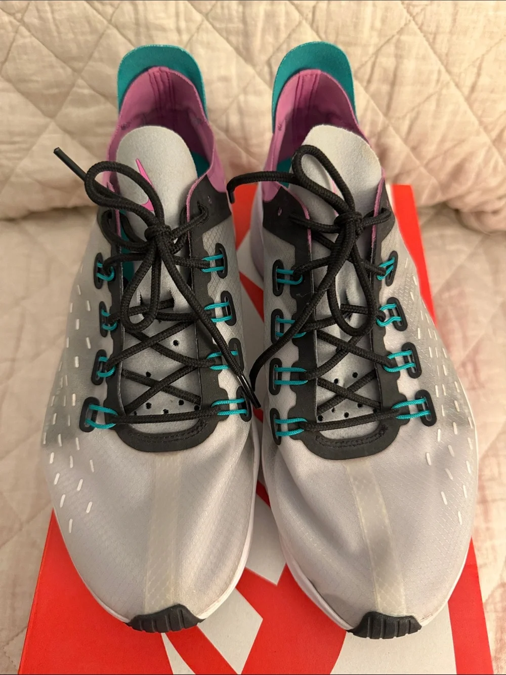 Nike Women's EXP-X14 Gray Pink Teal Lace-Up Running Sneakers